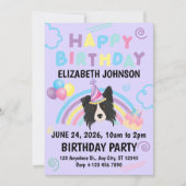 Border Collie Birthday Party Invitation Purple 招待状 (正面)