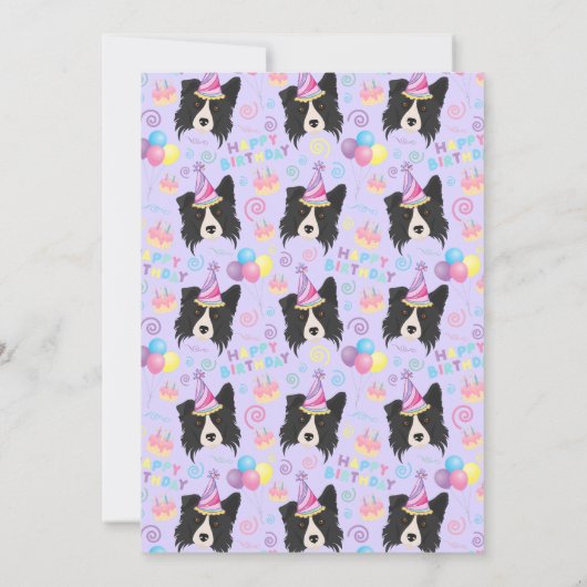 Border Collie Birthday Party Invitation Purple 招待状 (裏面)