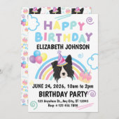 Border Collie Birthday Party Invitation White 招待状 (正面/裏面)