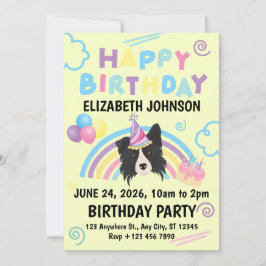 Border Collie Birthday Party Invitation Yellow 招待状