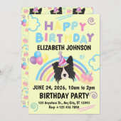 Border Collie Birthday Party Invitation Yellow 招待状 (正面/裏面)
