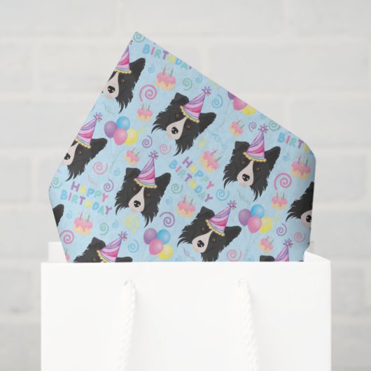 Border Collie Birthday Tissue Paper in Blue 薄葉紙 (ギフトバッグ)