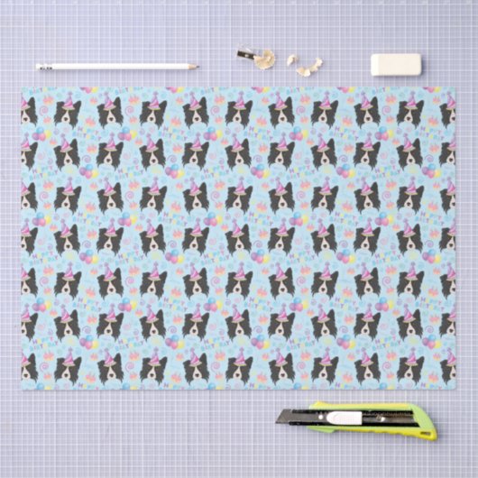 Border Collie Birthday Tissue Paper in Blue 薄葉紙 (クラフト)