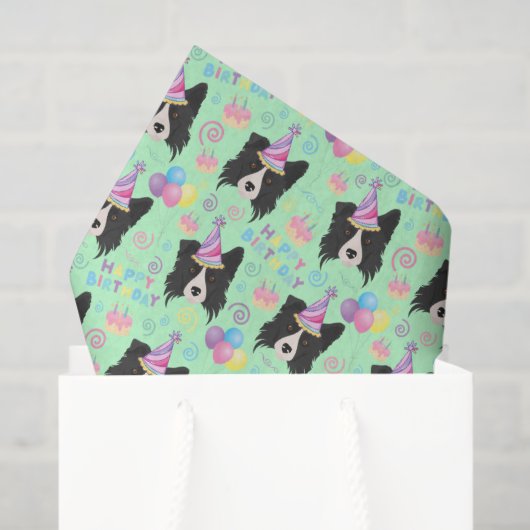 Border Collie Birthday Tissue Paper in Green 薄葉紙 (ギフトバッグ)