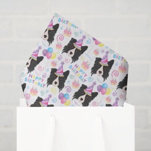 Border Collie Birthday Tissue Paper in White 薄葉紙 (ギフトバッグ)
