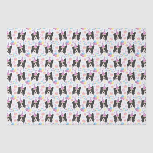 Border Collie Birthday Tissue Paper in White 薄葉紙 (正面)