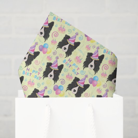 Border Collie Birthday Tissue Paper in Yellow 薄葉紙 (ギフトバッグ)