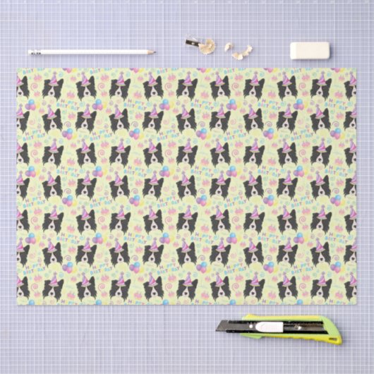 Border Collie Birthday Tissue Paper in Yellow 薄葉紙 (クラフト)