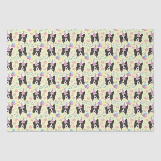 Border Collie Birthday Tissue Paper in Yellow 薄葉紙 (正面)