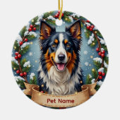 Border Collie Christmas セラミックオーナメント (正面)