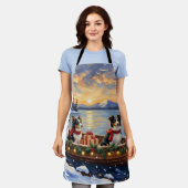 Border Collie Christmas Boat Holiday エプロン (着用した状態)