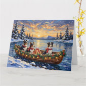 Border Collie Christmas Boat Holiday カード (黄色い花)