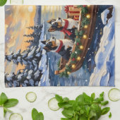 Border Collie Christmas Boat Holiday キッチンタオル (折り畳み)