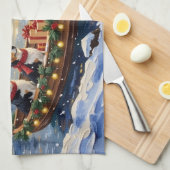 Border Collie Christmas Boat Holiday キッチンタオル (四つ折り)