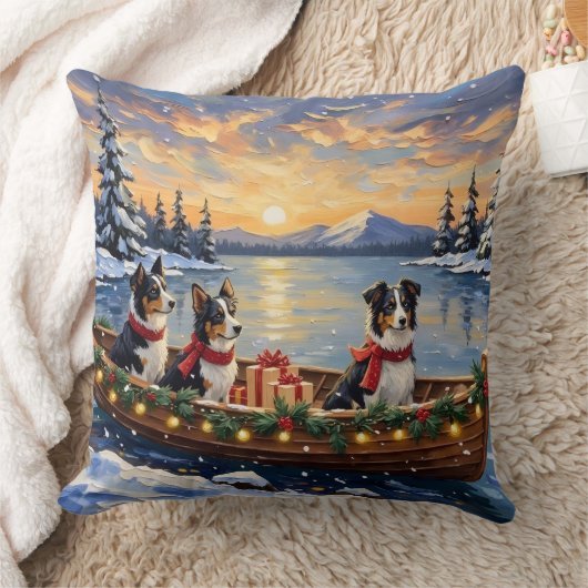 Border Collie Christmas Boat Holiday クッション (ブランケット)