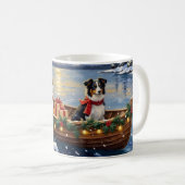 Border Collie Christmas Boat Holiday コーヒーマグカップ (正面右)