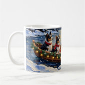 Border Collie Christmas Boat Holiday コーヒーマグカップ (左)