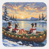 Border Collie Christmas Boat Holiday スクエアシール (正面)