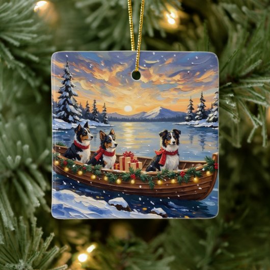 Border Collie Christmas Boat Holiday セラミックオーナメント (ツリー)