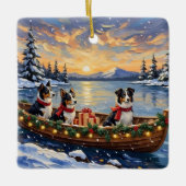 Border Collie Christmas Boat Holiday セラミックオーナメント (正面)