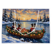Border Collie Christmas Boat Holiday ラージペーパーバッグ (正面)