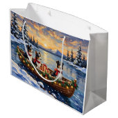 Border Collie Christmas Boat Holiday ラージペーパーバッグ (裏面アングル)