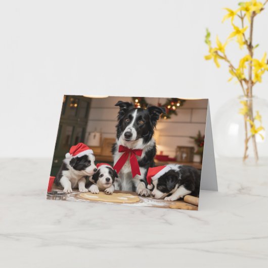 Border Collie Christmas Cookie Card カード (黄色い花)