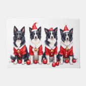 Border Collie Christmas Dress Santa Hat ドアマット (正面)