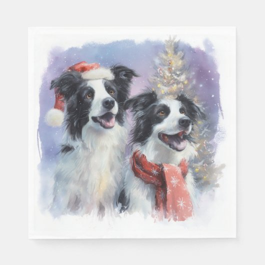 Border Collie Christmas Paper Napkin スタンダードランチョンナプキン (正面)