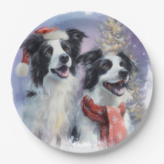 Border Collie Christmas Paper Plate ペーパープレート (正面)