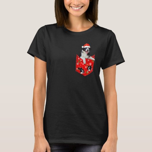 Border Collie Christmas Pocket for Border Collie Tシャツ (正面)