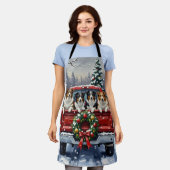 Border Collie Christmas Red Truck Holiday エプロン (着用した状態)