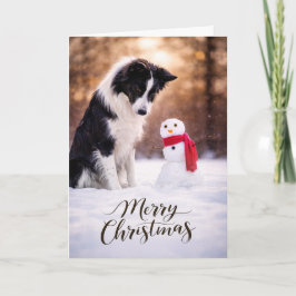 Border Collie Christmas Snowman Card シーズンカード