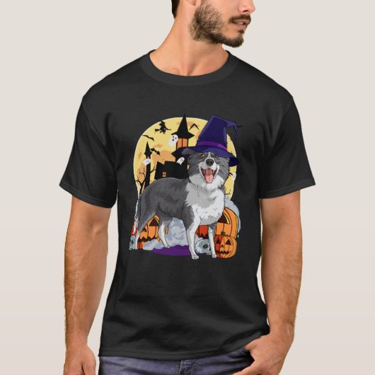 Border Collie Cute Dog Halloween Witch Pumpkin Tシャツ (正面)