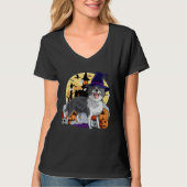 Border Collie Cute Dog Halloween Witch Pumpkin Tシャツ (正面)
