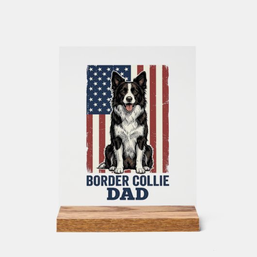 Border Collie Dad Patriotic Vintage Dog Shirt Desi アクリルサイン (正面)