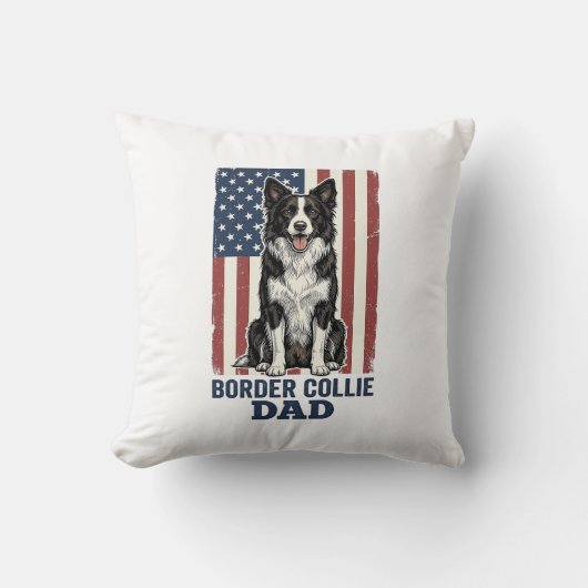 Border Collie Dad Patriotic Vintage Dog Shirt Desi クッション (正面)