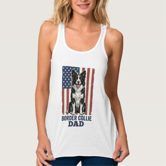 Border Collie Dad Patriotic Vintage Dog Shirt Desi タンクトップ (正面)