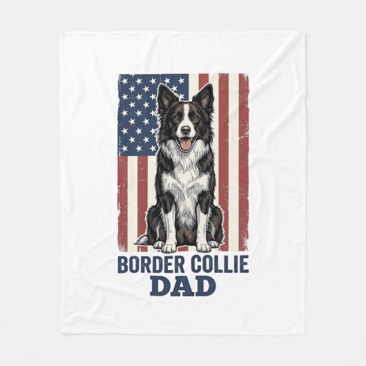 Border Collie Dad Patriotic Vintage Dog Shirt Desi フリースブランケット (正面)