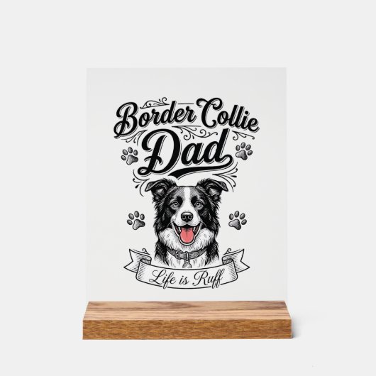 Border Collie Dad Vintage Engraving Dog Shirt Desi アクリルサイン (正面)