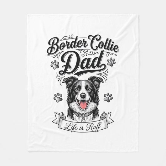 Border Collie Dad Vintage Engraving Dog Shirt Desi フリースブランケット (正面)