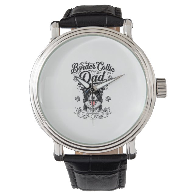 Border Collie Dad Vintage Engraving Dog Shirt Desi 腕時計 (正面)