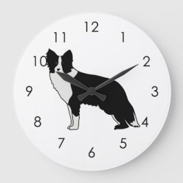 Border Collie Dog Abstract Illustration White ラージ壁時計