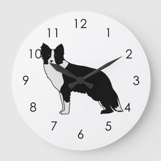 Border Collie Dog Abstract Illustration White ラージ壁時計 (正面)