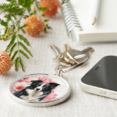 Border Collie Dog and Bold Pink Lilies キーホルダー (側面)