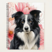 Border Collie Dog and Bold Pink Lilies プランナー手帳 (正面)