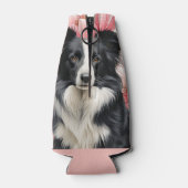 Border Collie Dog and Bold Pink Lilies ボトルクーラー (裏面)