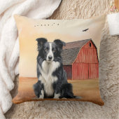 Border Collie Dog and Red Barn Ranch クッション (ブランケット)