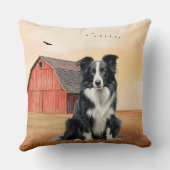 Border Collie Dog and Red Barn Ranch クッション (裏面)