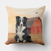 Border Collie Dog and Red Barn Ranch クッション (正面)